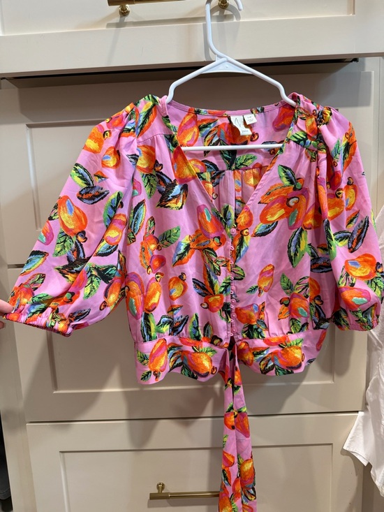 Joie Tops - Joie Pink Floral Tie-Front Puff Sleeve Blouse